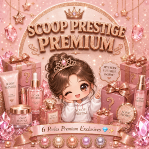 Box surprise kawaii Scoop Prestige Premium Le Scoop Fada - 6 articles premium tirés au sort - gel douche kawaii, palette maquillage, valise kawaii, cadeaux mystère rose gold